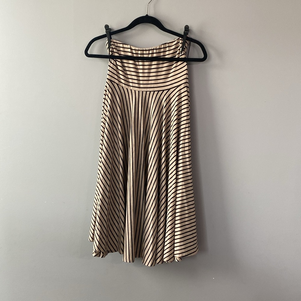 Women’s casual strapless summer dress. Brand is Maurice’s tan & black striped. - Picture 2 of 4